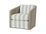 Palecek Carmine Swivel Lounge Chair, Fog White, Mixed I/O Cabana Stripe Aqua Grn 8T, Standard 8155 Cushion 
