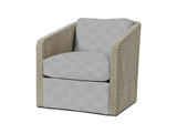 Palecek Carmine Swivel Lounge Chair, Fog White, Mixed I/O Stkd Stripes Powder Blue 8F, Standard 8155 Cushion 