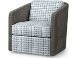 Palecek Carmine Swivel Lounge Chair, Mocha Wash, Mixed I/O Striped Pebbles Navy 8X, Standard 8155 Cushion 