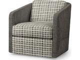 Palecek Carmine Swivel Lounge Chair, Mocha Wash, Mixed I/O Striped Pebbles Black 8Y, Standard 8155 Cushion 