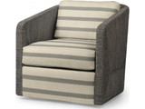 Palecek Carmine Swivel Lounge Chair, Mocha Wash, Mixed I/O Belgium Grey Stripe 6X, Deluxe 8156 Cushion 
