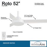 Roto Ceiling Fan, 3-Blade, Flat White, Flat White Blades, 52"W (F524-WHF EJCH)