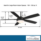 Lun-Aire Ceiling Fan, 5-Blade, 1-Light, LED, Coal, Coal Blades, 54"W (F534L-CL HL1V)