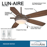Lun-Aire With Light Ceiling Fan, 5-Blade, 1-Light, LED, Oil Rubbed Bronze, Dark Pine Blades, 54"W (F534L-ORB EN8V)