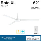 Roto XL Ceiling Fan, 3-Blade, Flat White, Flat White Blades, 62"W (F624-WHF EMAU)
