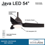 Java Ceiling Fan, 3-Blade, 1-Light, LED, Kocoa, Kocoa Blades, 54"W (F753L-KA EMA9)