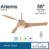 Artemis Ceiling Fan, 3-Blade, 1-Light, LED, Maple, Maple Blades, 58"W (F803DL-MP HL18)