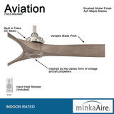 Aviation Ceiling Fan, 3-Blade, Brushed Nickel, Ash Maple Blades, 60"W (F853-BN/AMP HK00)