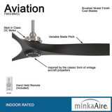 Aviation Ceiling Fan, 3-Blade, Brushed Nickel, Coal Blades, 60"W (F853-BN/CL HJ20)