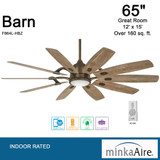 Barn Ceilling Fan With Light Kit, 10-Blade, 1-Light, LED, Heirloom Bronze, Barnwood Blades, 65"W (F864L-HBZ HK02)