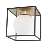 Aira Flush Mount, 1-Light, Small, Antique Aged Brass, Black, White Glass Shade, 9.5"W (H141501S-AGB/BK 608QCRZ)