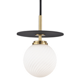 Ellis Small Pendant, 1-Light, Aged Brass/Black, White Glass Shade, 9.5"H (H200701S-AGB/BK 608QEQJ)
