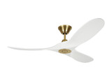 Maverick Ceiling Fan, 3-Blade, Burnished Brass, Matte White Blades, 52"W (3MAVR52RZWBBS DKTW)