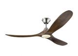 Maverick Ceiling Fan, 3-Blade, 1-Light, LED, Brushed Steel, Dark Walnut Blades, 60"W (3MAVR60BSD 9R04)