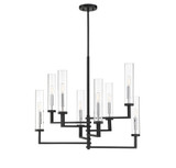 Folsom Chandelier, 8-Light, Matte Black with Polished Chrome Accents, Glass Shade, 28.38"W Savoy House (1-2139-8-67 1QWPE)
