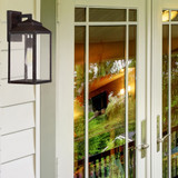 Brennan Outdoor Wall Lantern, 1-Light, English Bronze with Gold, Glass Shade, 14.88"H, Savoy House (5-341-213 1K18D)