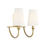Cameron Bath Vanity Light, 2-Light, Warm Brass, White Fabric Shade, 15"W (8-2542-2-322 1R0LH)