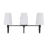 Cameron Bath Vanity Light, 3-Light, Matte Black, White Fabric Shade, 24"W (8-2542-3-89 1R0LJ)