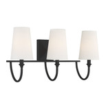 Cameron Bath Vanity Light, 3-Light, Matte Black, White Fabric Shade, 24"W Savoy House (8-2542-3-89 1R0LJ)