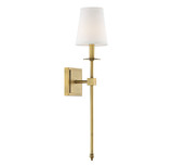 Monroe Wall Sconce, 1-Light, Warm Brass, Soft White Fabric Shade, 24"H (9-303-1-322 1N3WF)
