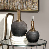 Arnav Bottles, 2/Set, Matte Black, Metallic Gold, 17"H, Uttermost (18923 A0A9W)