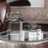 Indian Lotus Flowers, 2/Set, Metallic Silver, 7"H, Uttermost (20158 9U8Z2)