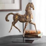 Caballo Dorado Horse Sculpture, Aged Silver, Gold, 17"H, Uttermost (17585 A3D15)