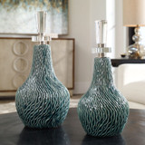 Almera Bottles, 2/Set, Distressed Dark Teal, Polished Nickel, 16"H , Uttermost (17842 A68QU)