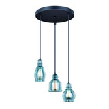 Millie Pendant, 3-Light, Oil Rubbed Bronze, Smoke Blue Glass Shade, 17.5"W (P0249 FAXQ)