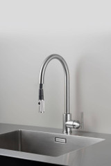 Buster + Punch Kitchen Faucet, Pull-Out With Dual Spray, Linear, Steel 