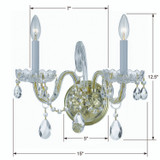 Traditional Crystal Wall Sconce - Polished Brass, Hand Cut Crystal 12.5"H