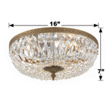 Ceiling Mount 3 Light Flush Mount - Olde Brass, Hand Cut Crystal