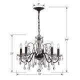 Butler Chandelier - English Bronze, Hand Cut Crystal 18.5"H