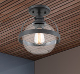 Pendleton Semi Flush Mount, 1-Light, Matte Black, Glass Shade, 9.38"W (6-7200-1-89 1R0N7)