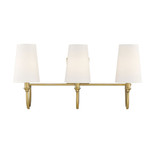Cameron Bath Vanity Light, 3-Light, Warm Brass, White Fabric Shade, 24"W (8-2542-3-322 1R0LL)