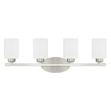 Dixon Bath Vanity, 4-Light, Brushed Nickel, Soft White Glass, 28.5"W
