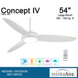 Concept IV Ceiling Fan, 3-Blade, 1-Light, LED, White, White Blades, 54"W (F465L-WH HL02)