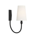Cameron Wall Sconce, 1-Light, Matte Black, White Fabric Shade, 13"H (9-2542-1-89 1R0LC)
