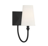 Cameron Wall Sconce, 1-Light, Matte Black, White Fabric Shade, 13"H (9-2542-1-89 1R0LC)