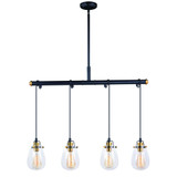 Kassidy Linear Chandelier, 4-Light, Black, Natural Brass, Clear Glass Shade, 32.5"W (P0234 FAX8)