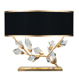 Foret Table Lamp, 2-Light, Gold, Faceted Crystal Leaves, Black with Gold Trim Fabric Shade, 21.5"H (908610-21ST NG19)
