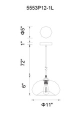 Glass Mini Pendant, 1-Light, Black, Amber Glass, 12"W (5553P12- Amber 3060DFX)