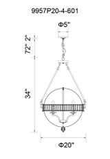 Arkansas Chandelier, 4-Light, Chrome, 20"W (9957P20-4-601 3069FKD)
