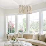 Bianca Pendant, 6-Light, Bleached Natural Rope and Patinaed Brass, 24.5"W