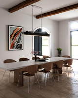 Alora Lighting Valise Linear Chandelier, 1-Light, LED, Aged Nickel, Tuxedo Leather, 60"L 