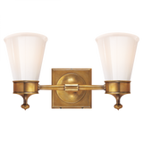 Siena Wall Sconce, 2-Light, Hand-Rubbed Antique Brass, White Glass, 8.25"H (SS 2002HAB-WG 2CRK7)