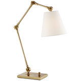 Graves Desk Lamp, 1-Light, Hand-Rubbed Antique Brass, Linen Round Shade, 28.75"H (SK 3115HAB-L 2V0WM)