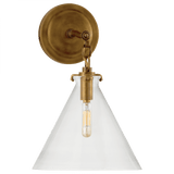 Visual Comfort & Co. Signature Collection Katie Bathroom Wall Sconce, 1-Light, Conical, Hand-Rubbed Antique Brass, Clear Glass, 14.5"H (TOB 2225HAB/G6-CG 2N1EN) 