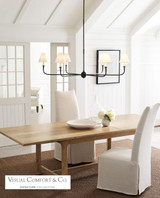 Visual Comfort & Co. Signature Collection Piaf Grande Chandelier, 6-Light, Wood, Linen Shade, 58"W (TOB 5452AI/EBO-L CPUXP) 