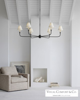 Piaf Grande Chandelier, 6-Light, Wood, Linen Shade, 58"W (TOB 5452AI/EBO-L CPUXP)